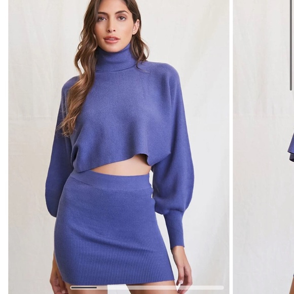 Forever 21 knit blue crop sweater too small nwt turtleneck - Picture 6 of 7